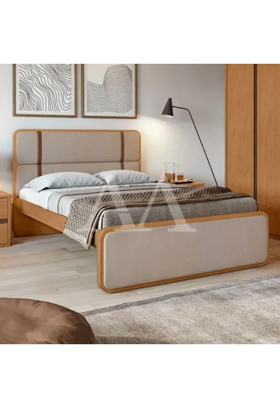 CAMA LOPAS CASAL LEDER BEGE/CORANO AMENDOA CLEAN