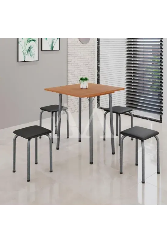 CJ MESA 4 BANQ SOMA LUANA 68X68 QUADRADA PRETO PRATA CINAMOMO