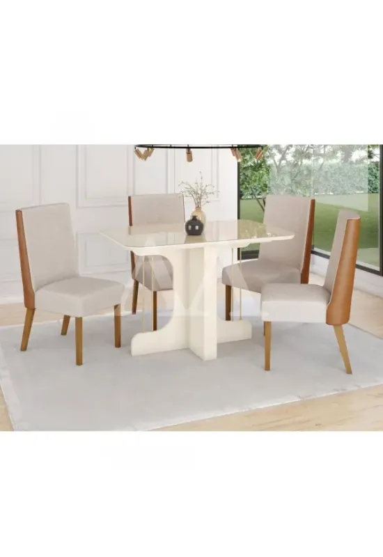 CJ MESA 4C HENN MAVI RETANGULAR 120X80 TAMPO C/ VIDRO OFF WHITE CAD AN