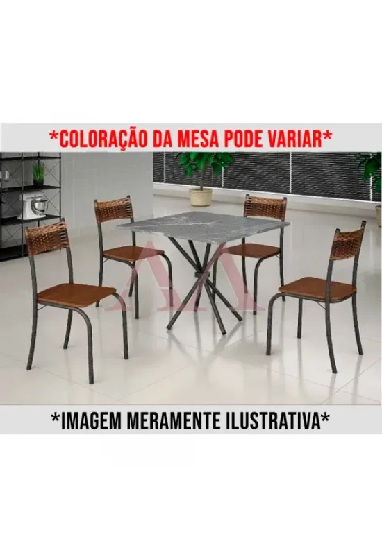CJ MESA 4C MOVEIS TEIXEIRA ATLANTA QUADRADA 70X70 MARROM C/ RATAN CARV