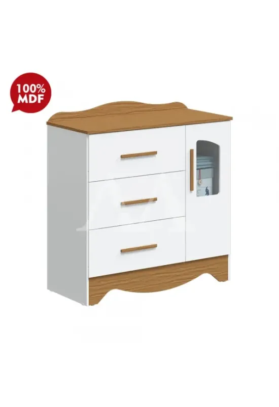 COMODA 3G 1P. ABRIR PEROBA LISI PLUS BRANCO BRILHO/AMENDOA