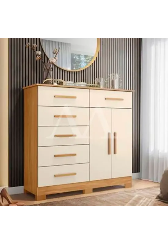 COMODA 6G 2P. ABRIR ALBATROZ XANGAI CARVALHO GRIFE/OFF WHITE