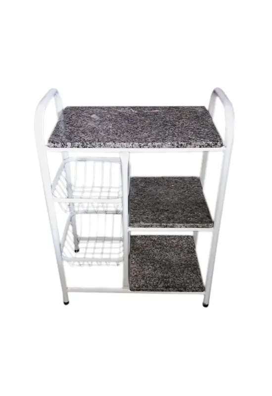 FRUTEIRA SERRA TUBOS P/ MICRO 90CM C/GRANITO 2 CESTAS BRANCO MARTELADO