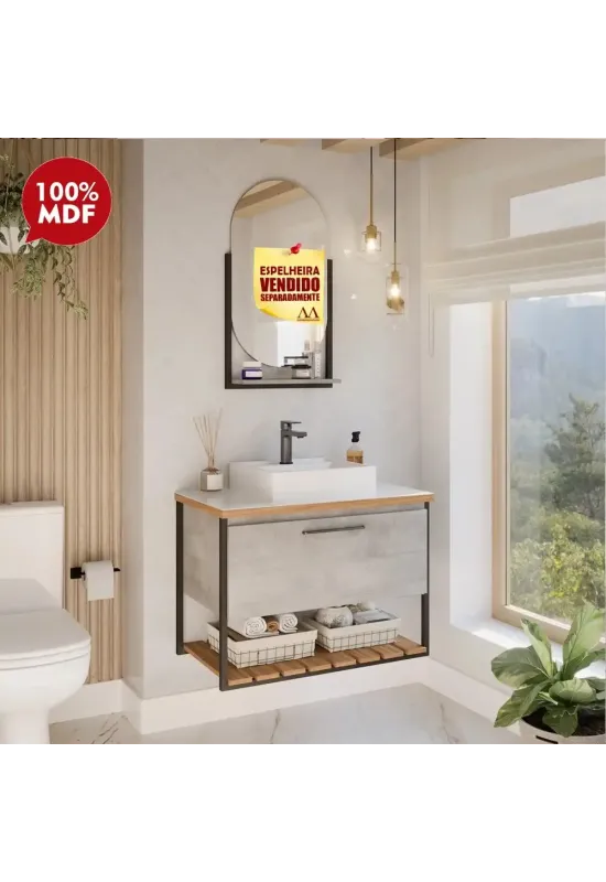 GABINETE P/ BANHEIRO MGM CARIBE 60CM C/ CUBA SOBREPOR CIMENTO