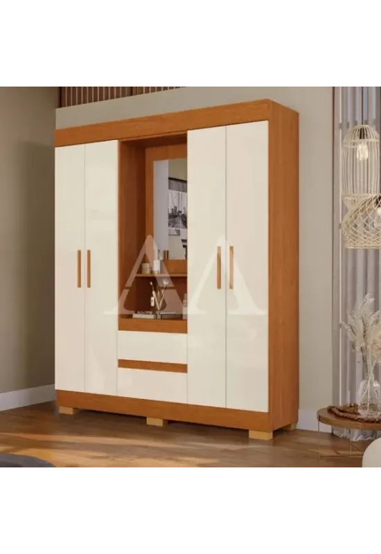 ROUPEIRO 4P ABRIR 2G C/ESPELHO ACP ISABELY CAPELINHA CINAMOMO/OFF WHIT