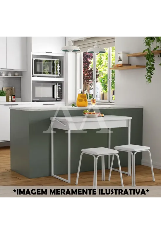 MESA CARRARO DOBRAVEL 1590 C/2 BANQUETAS BRANCO C/TUBO BRANCO