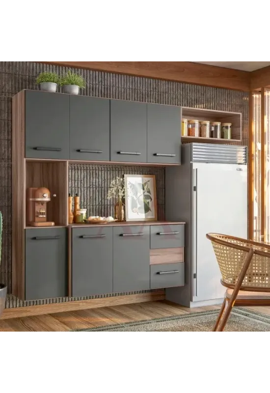 COZINHA NICIOLI COMPACTA JULIETE C/ BALCAO CARVALHO NATURE / CHUMBO