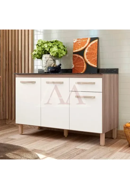 BALCAO NICIOLI 3P 1G FIT CARVALHO NATURE / OFF WHITE CRISTAL